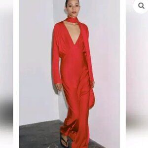 Zara Batwing Sleeve Scarf Satin Effect Dress NWT